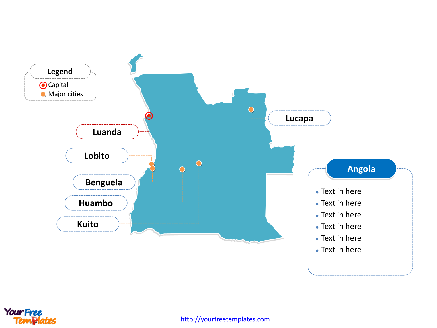 Angola Outline map labeled with cities