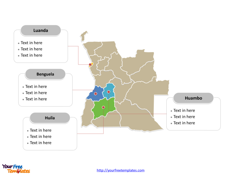 Angola Political map labeled with major provinces