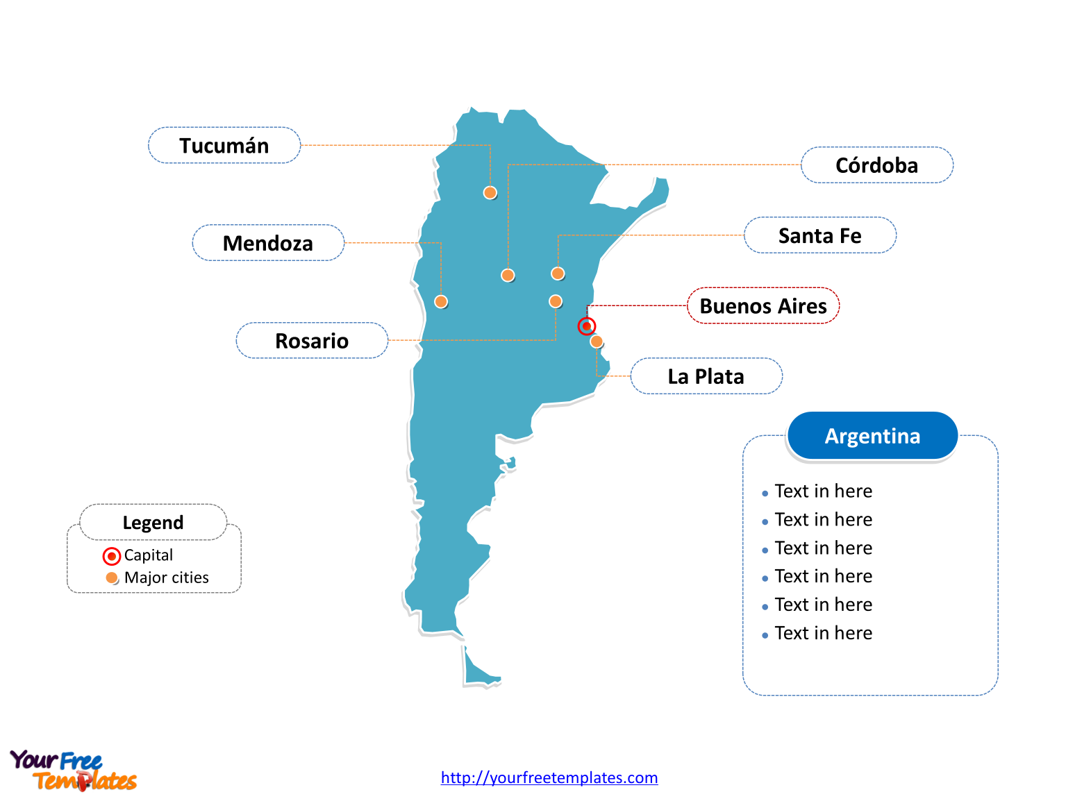 Argentina Outline map label with cities