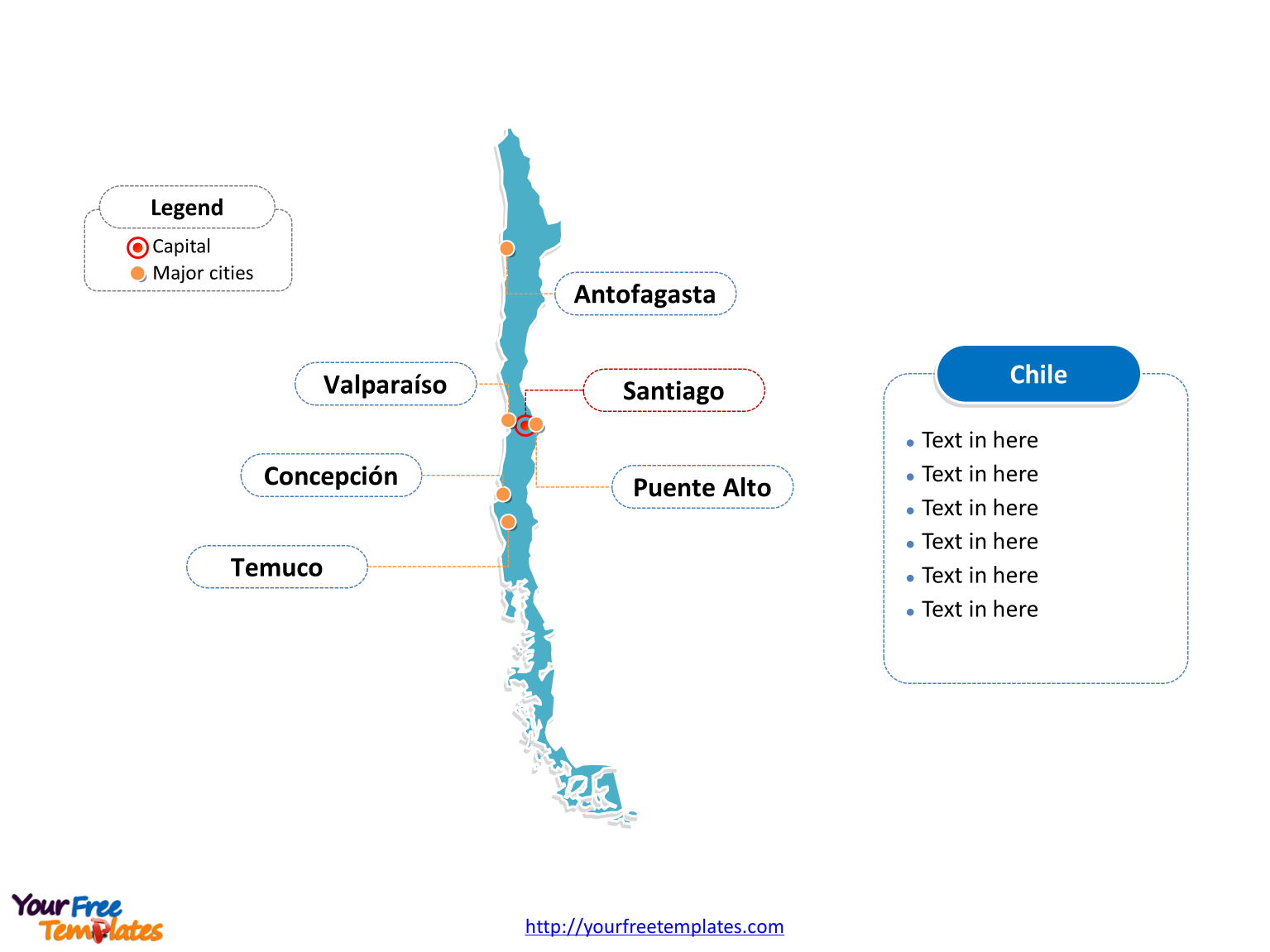 Chile Outline map label with cities