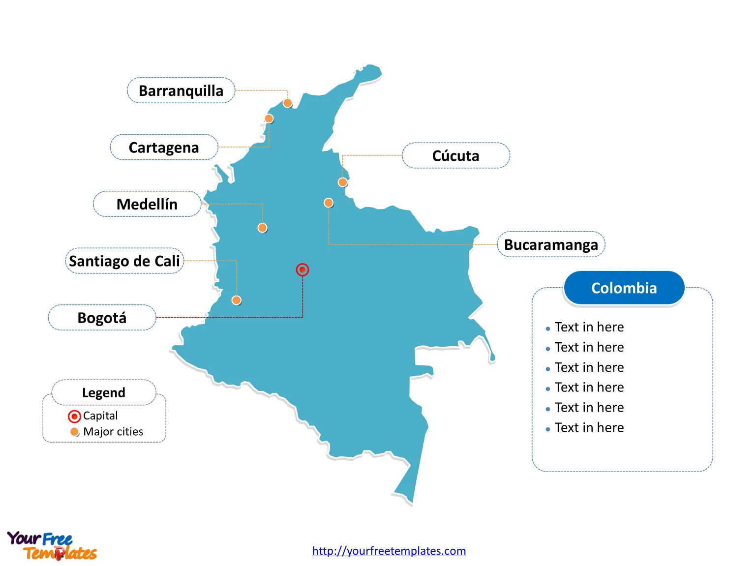 Colombia Outline map label with cities