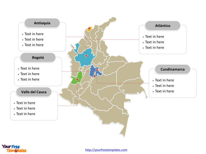 Colombia Political map label with major administration districts