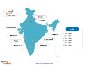 India Outline map labeled with cities