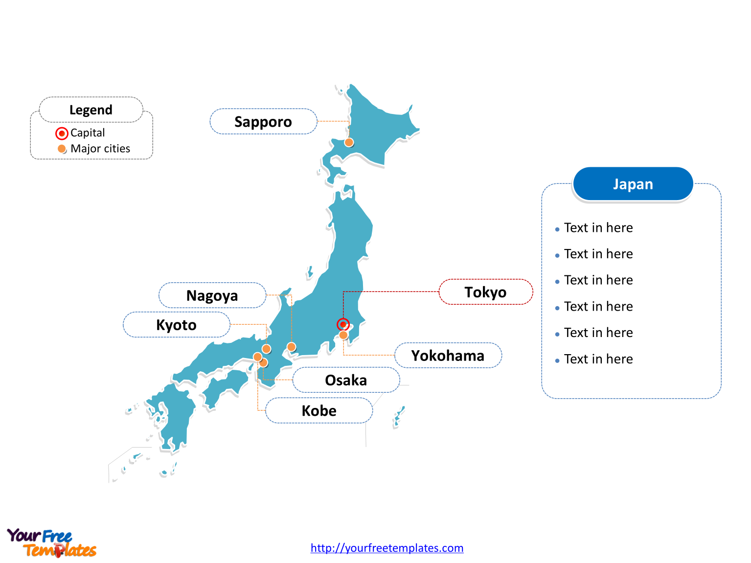 Japan Editable map labeled with cities