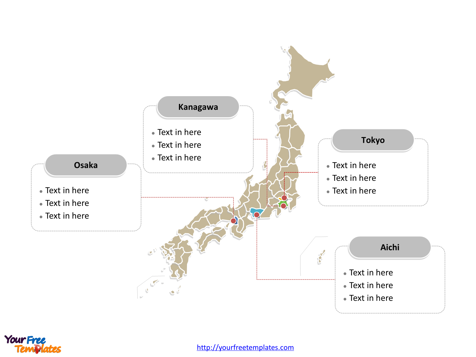 Japan Editable map labeled with major states