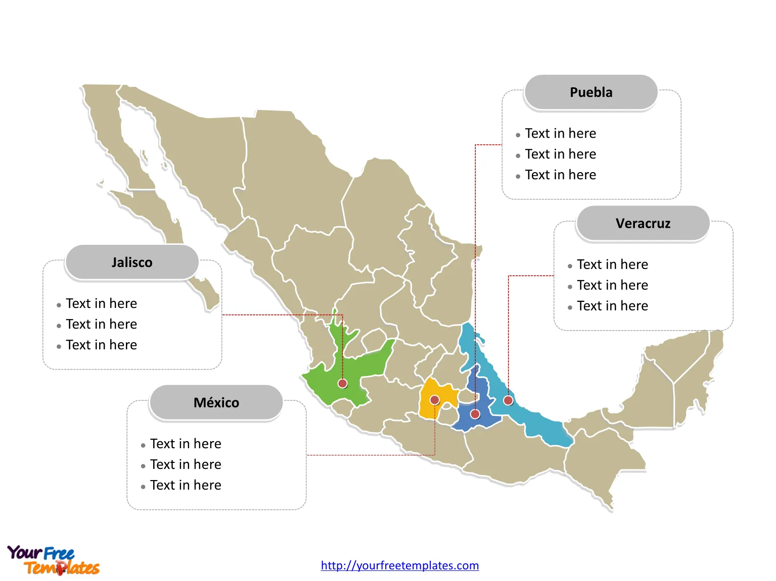 Mexico PowerPoint map label with major administration districts