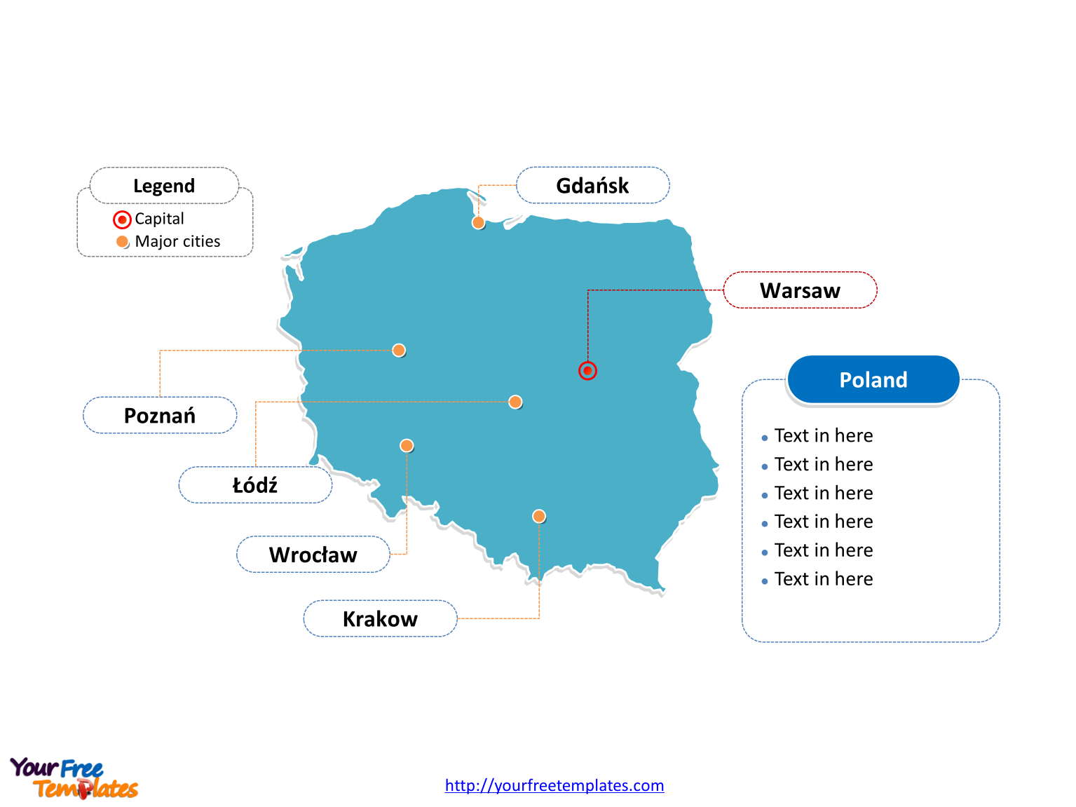 Poland Outline map label with cities