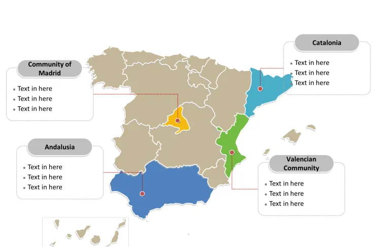 Spain Political map labeled with major administration districts