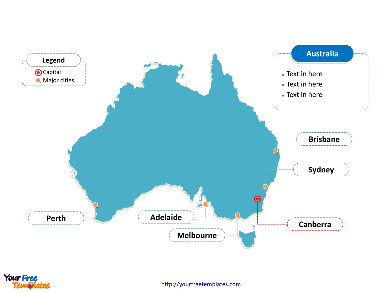 Editable Australia map labeled with cities