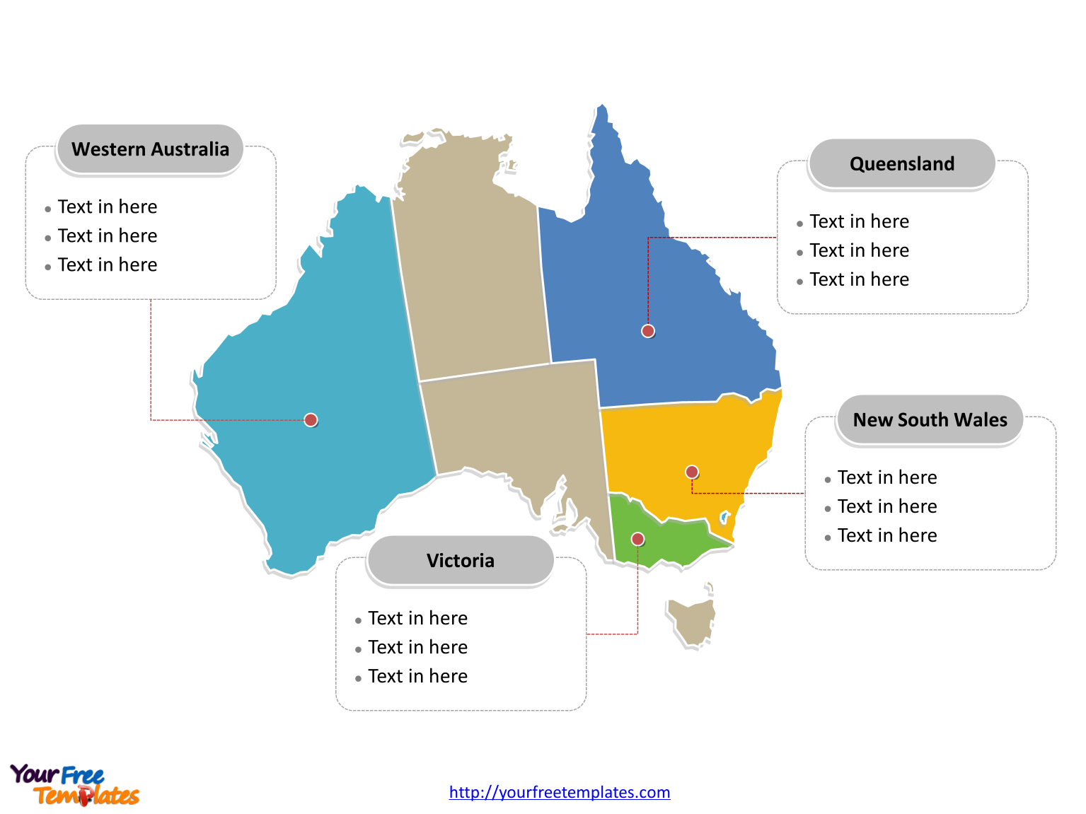 Editable Australia map labeled with major states