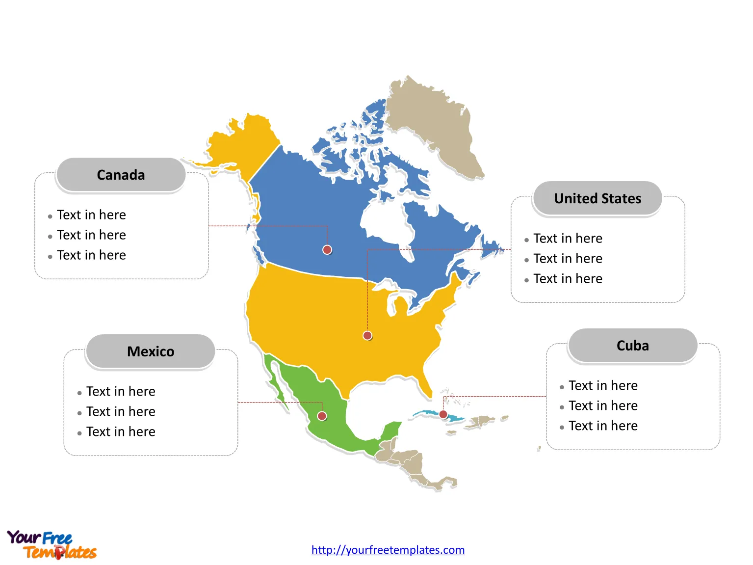 labeled map of north america Free North America Map Template Free Powerpoint Templates labeled map of north america