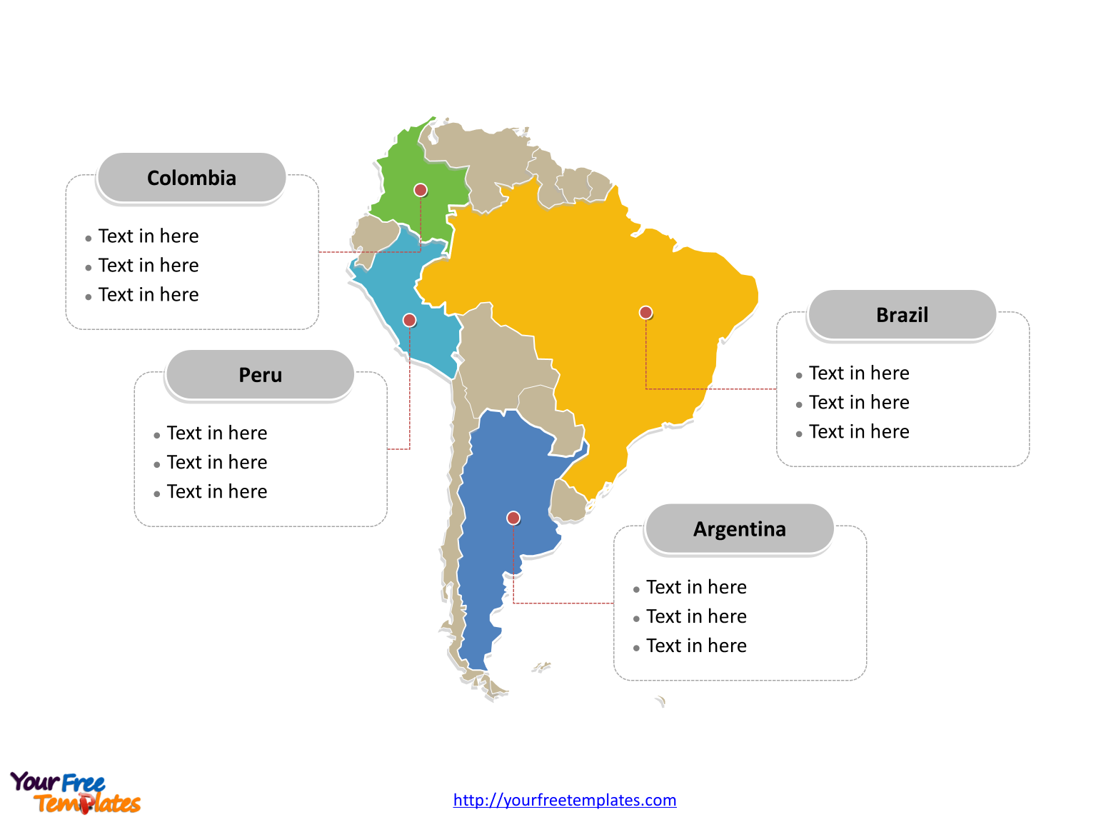 Map of South America with political division and major Countries labeled on the Blank South America map free templates