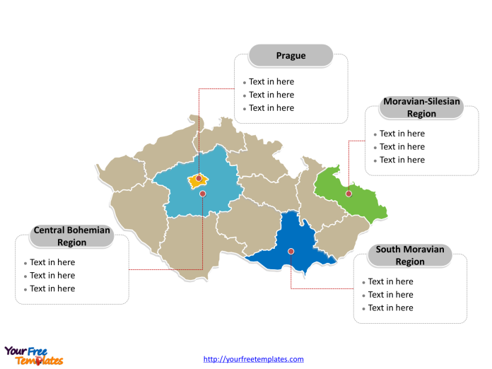 Czech Political map labeled with major regions