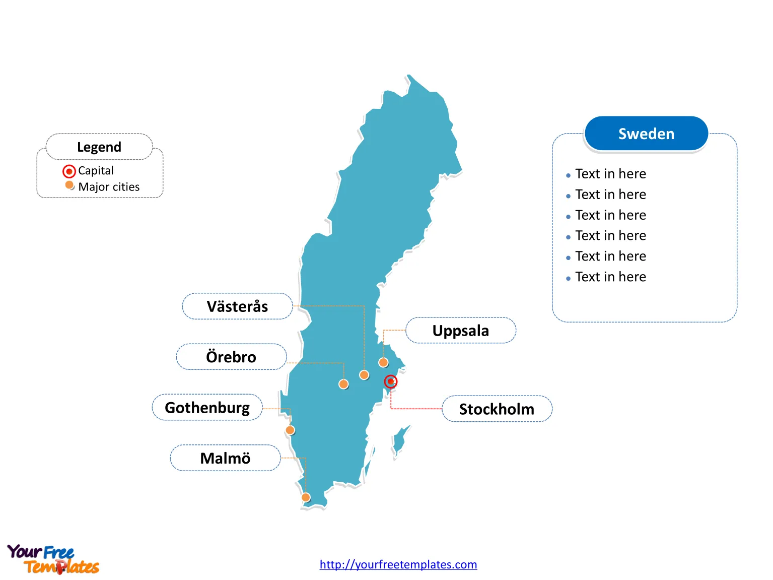 Sweden Outline map labeled with cities