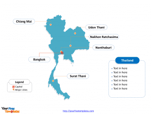 Thailand Outline map labeled with cities