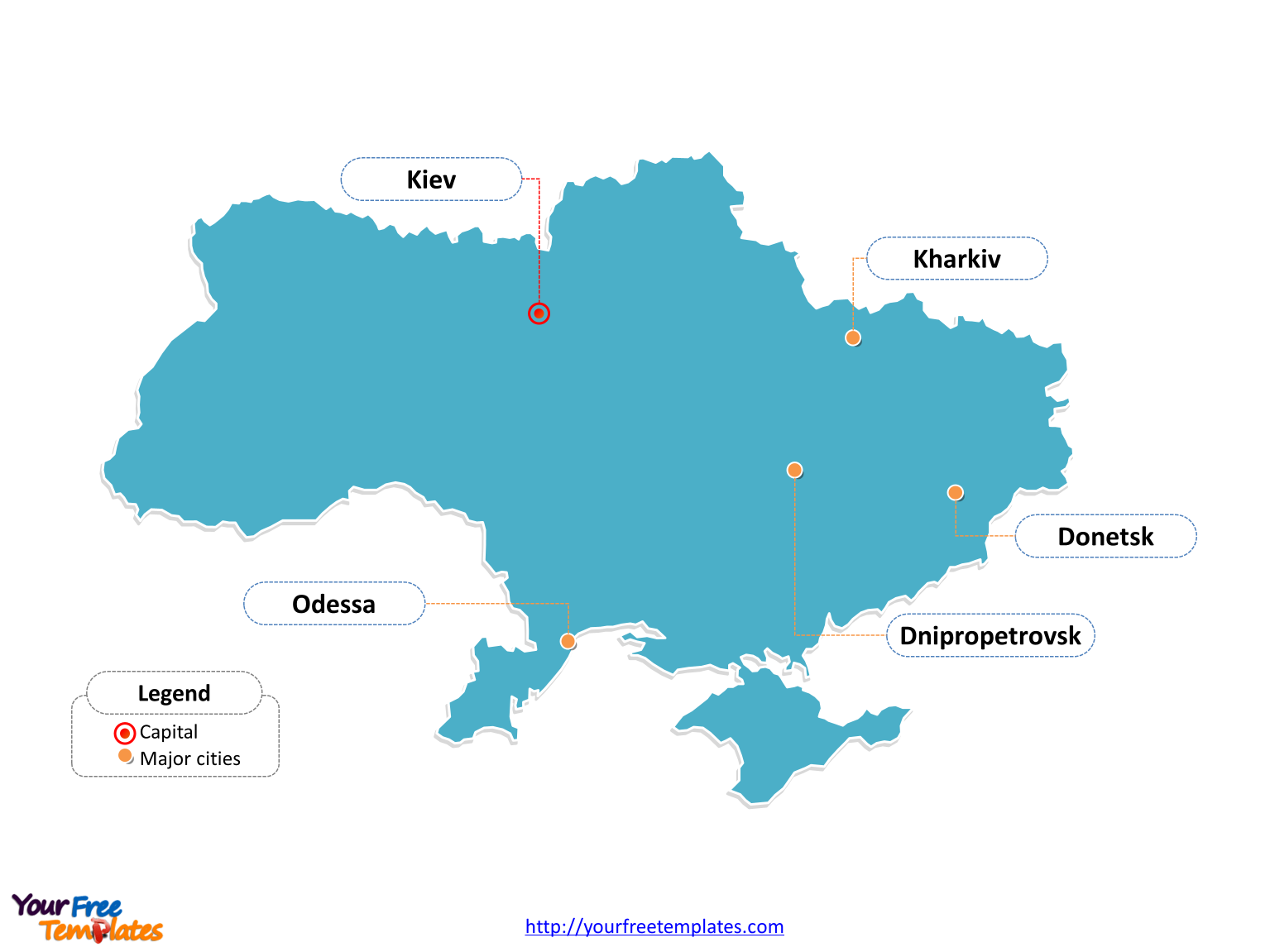 Ukraine Outline map labeled with cities