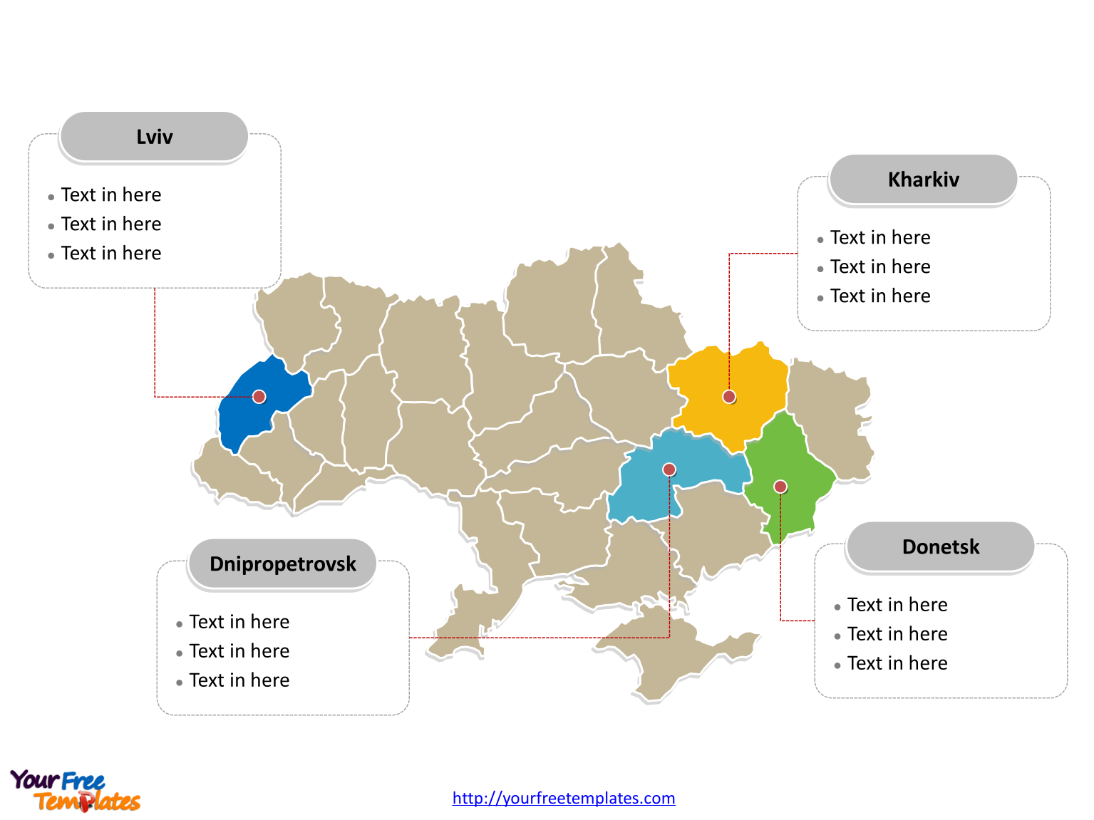 Ukraine Political map labeled with major regions