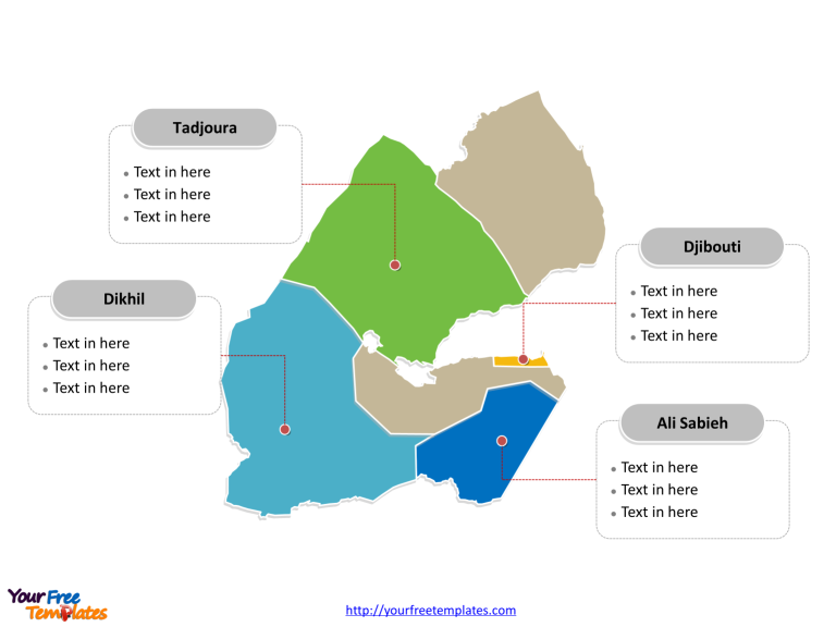 Djibouti Political map labeled with major regions