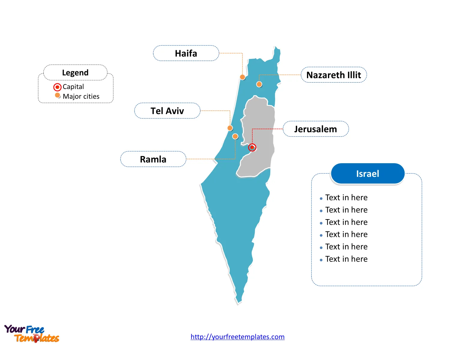Israel Outline map labeled with cities