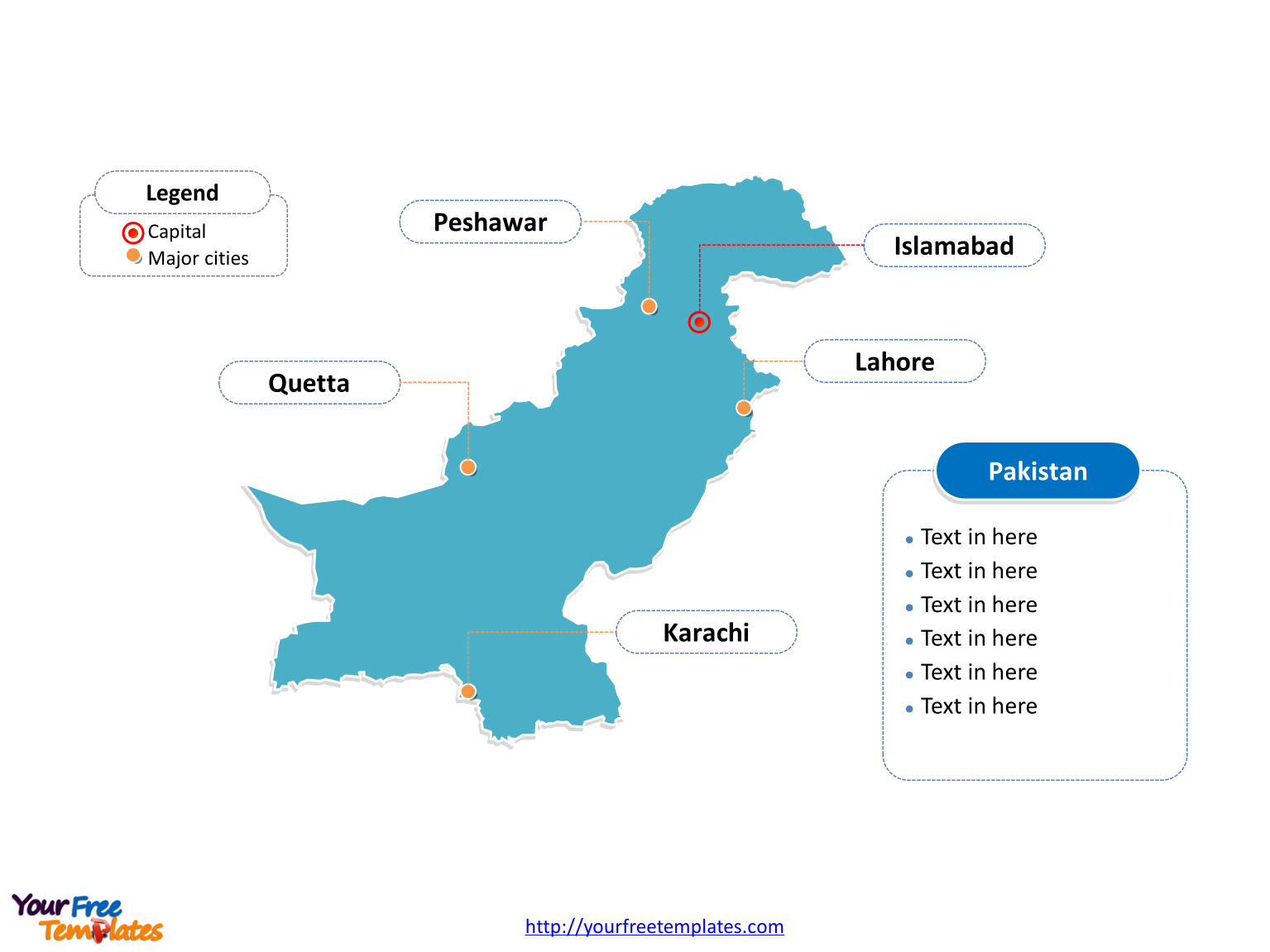 Pakistan Outline map labeled with cities