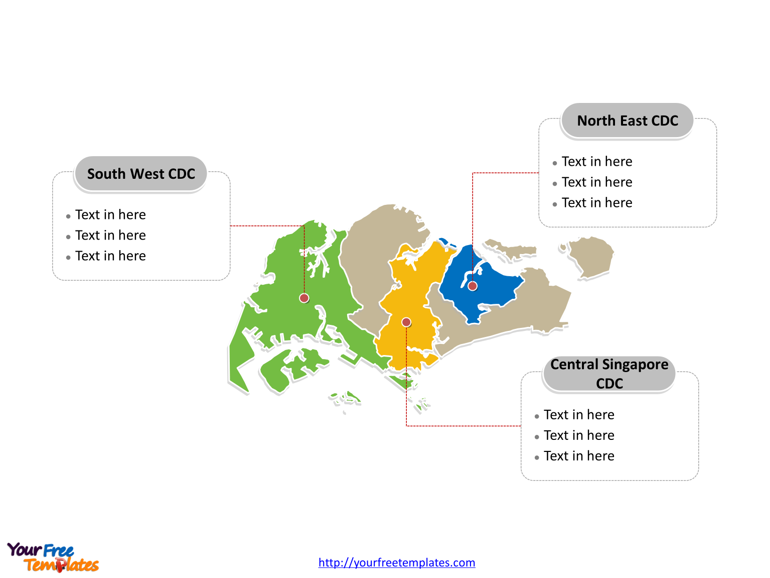 Singapore Political map labeled with major Community Development Councils (CDCs)