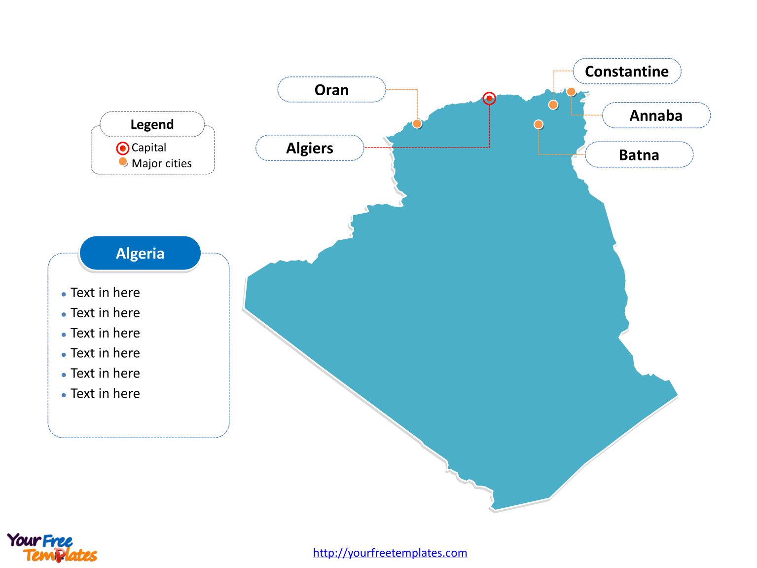 Algeria Outline map labeled with cities