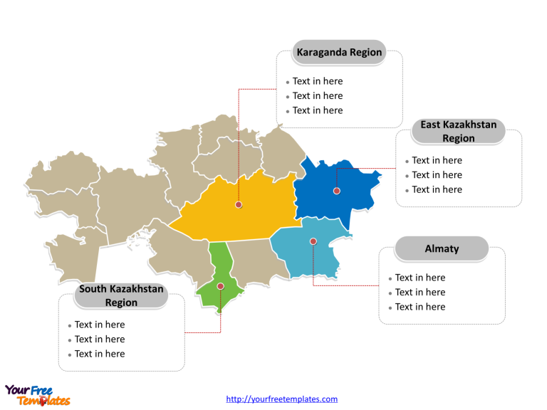Kazakhstan Political map labeled with major regions