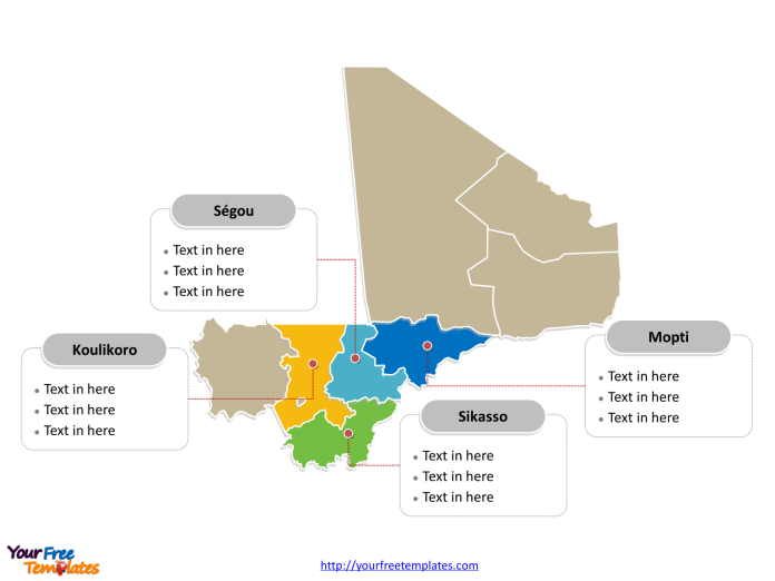 Mali Political map labeled with major regions