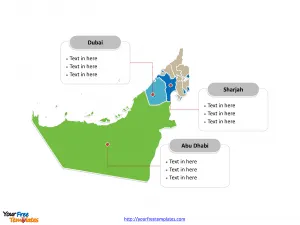 United Arab Emirates Political map labeled with major emirates