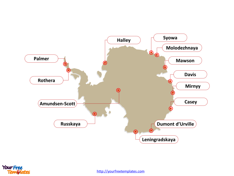 Antarctica Map with over 10 Research Stations