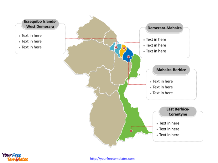Guyana Political map label with major administration regions