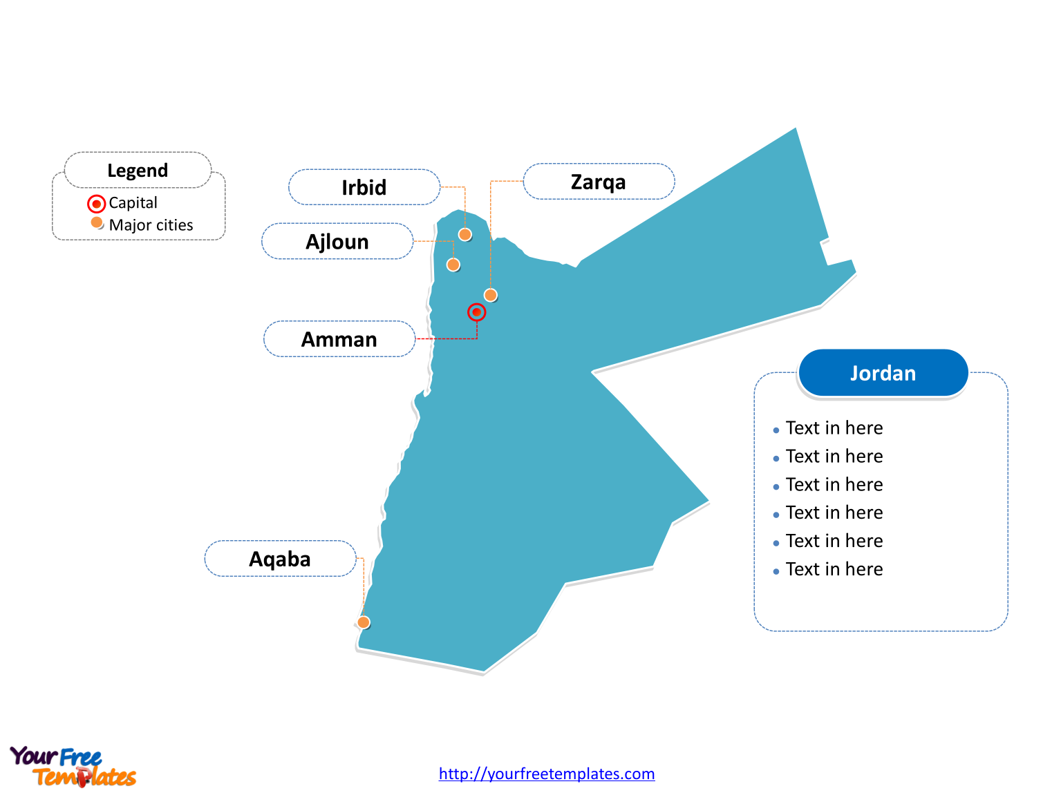 Jordan Outline map labeled with cities