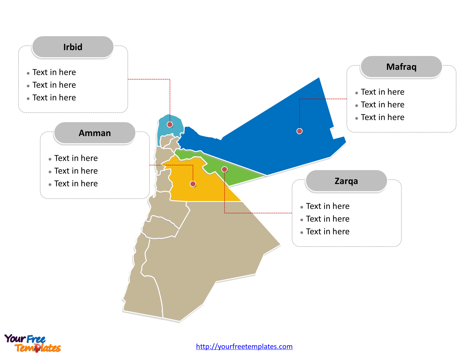 Jordan Political map labeled with major Governorates