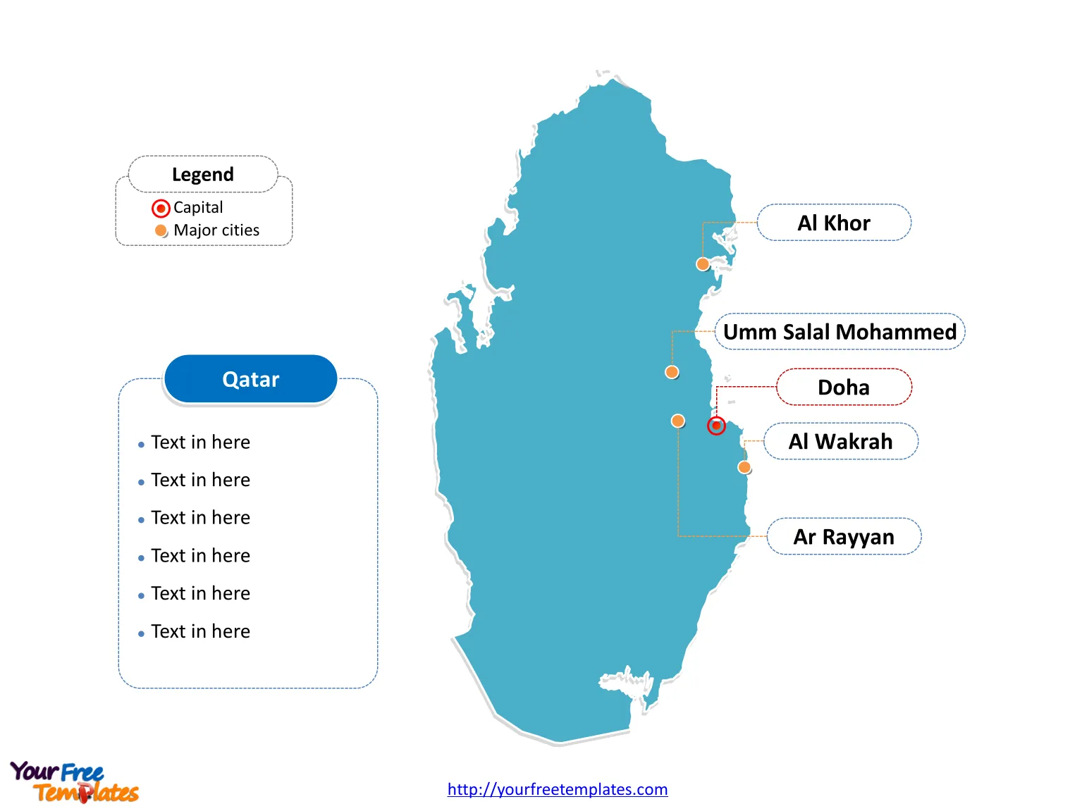 Qatar Outline map labeled with cities