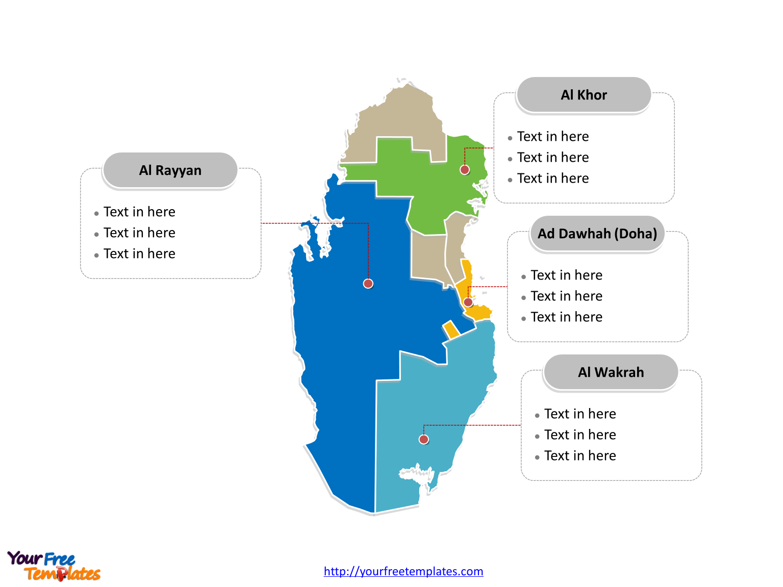 Qatar map labeled with major governorates