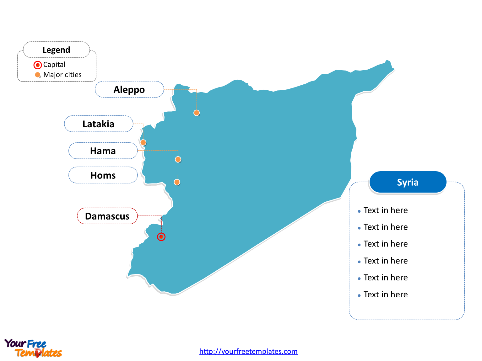 Syria Outline map labeled with cities