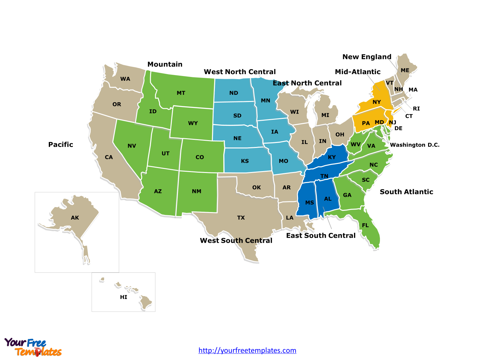 Us Region Map Template Free Powerpoint Templates