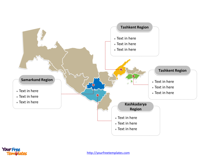 Uzbekistan Political map labeled with major Regions
