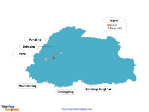 Bhutan Outline map labeled with cities