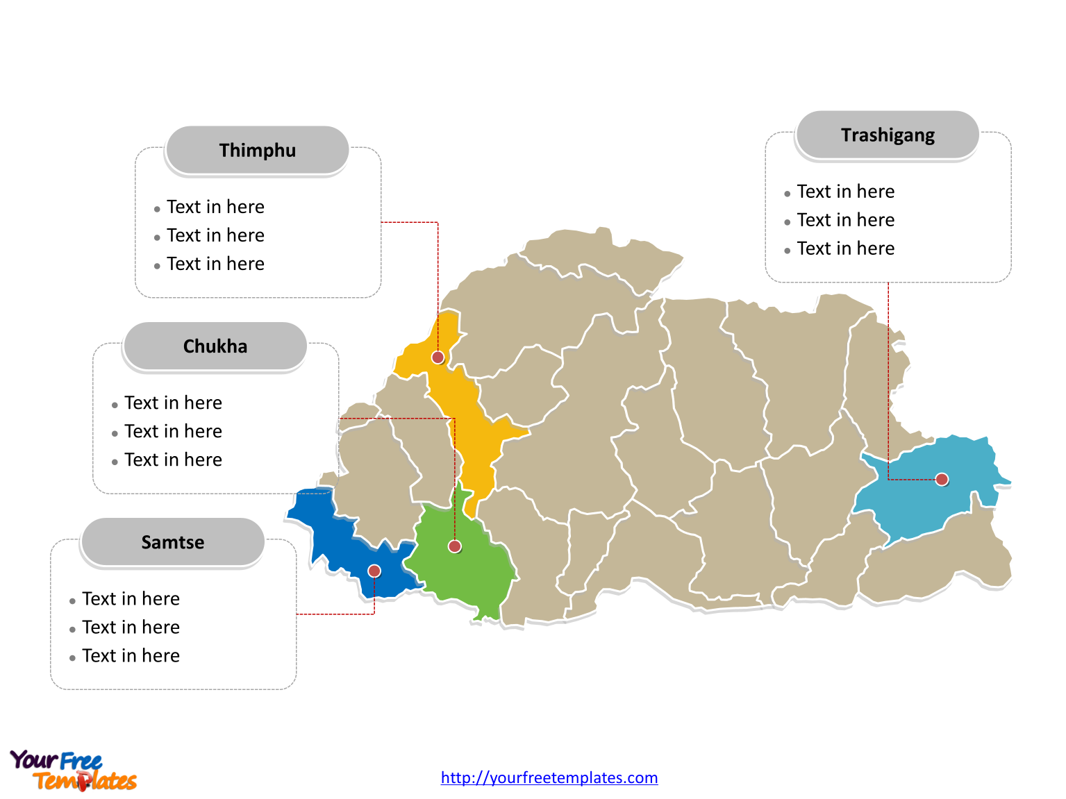 Bhutan Political map labeled with major districts