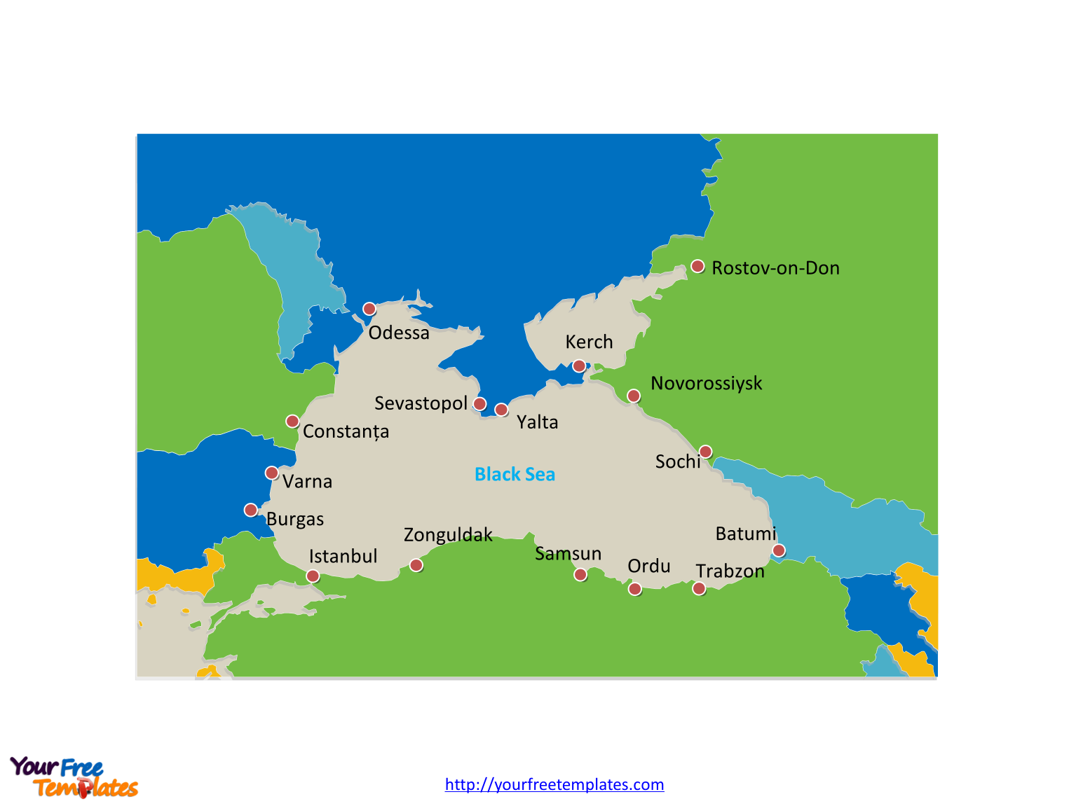 Black Sea Map with important cities Free PowerPoint Template