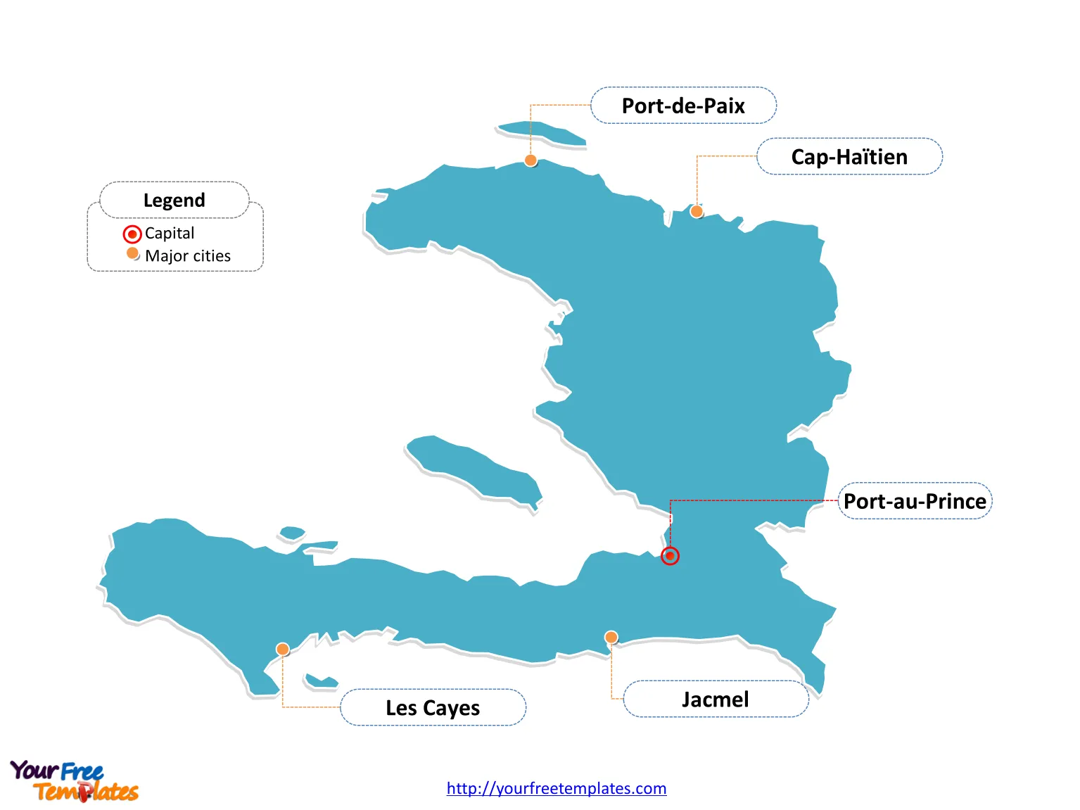 Haiti Outline map labeled with cities
