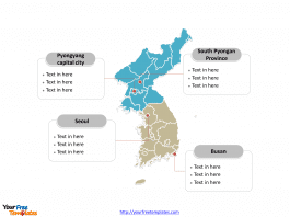 Korea Peninsula Political map labeled with major districts