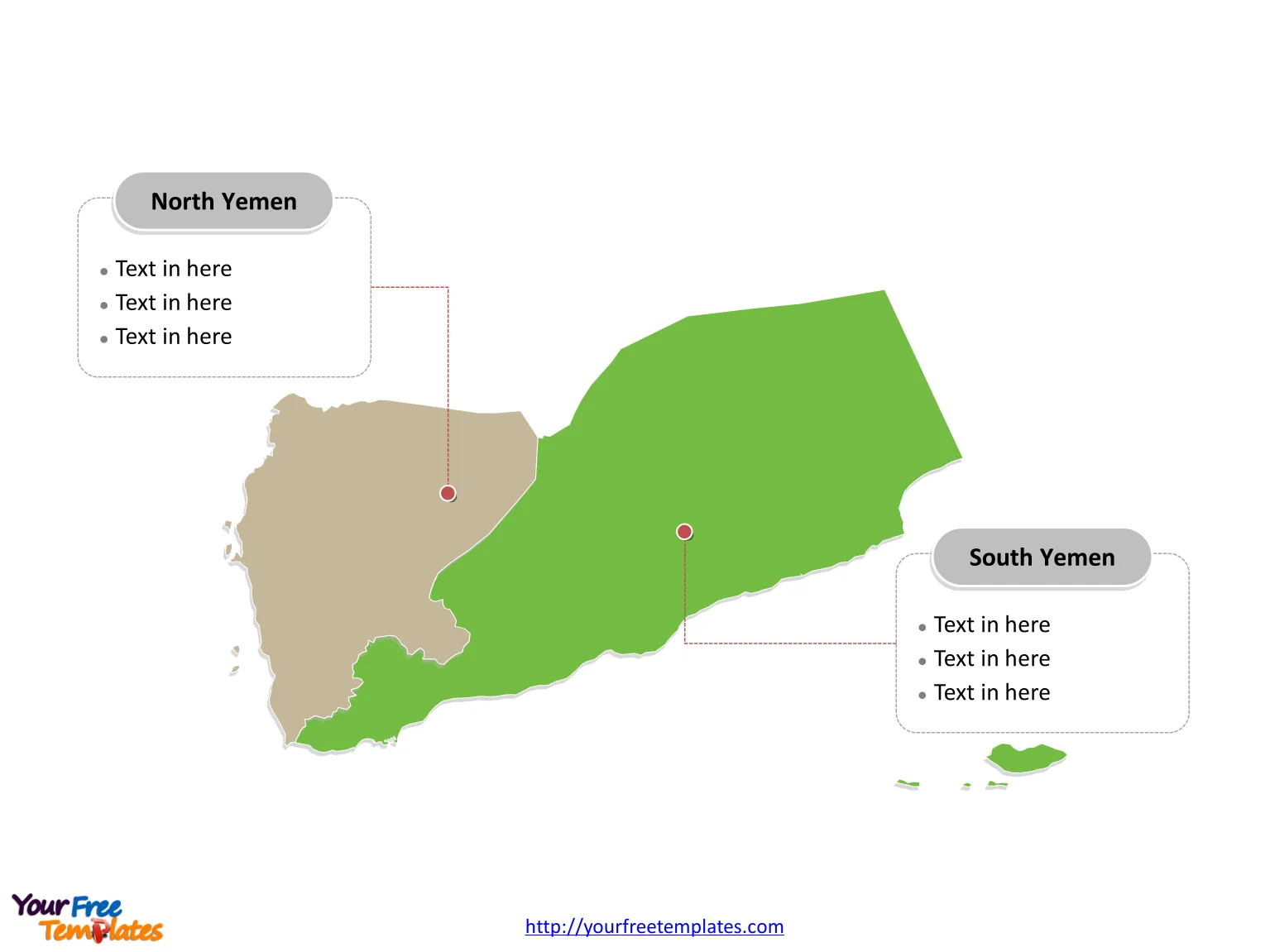Yemen political map with north Yemen and south Yemen.