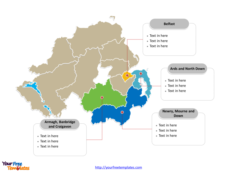 Northern Ireland Political map labeled with major districts