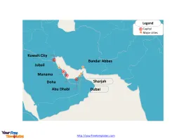 Persian Gulf map with Cities