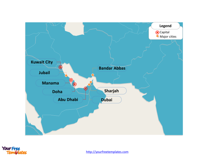 Persian Gulf map with Cities