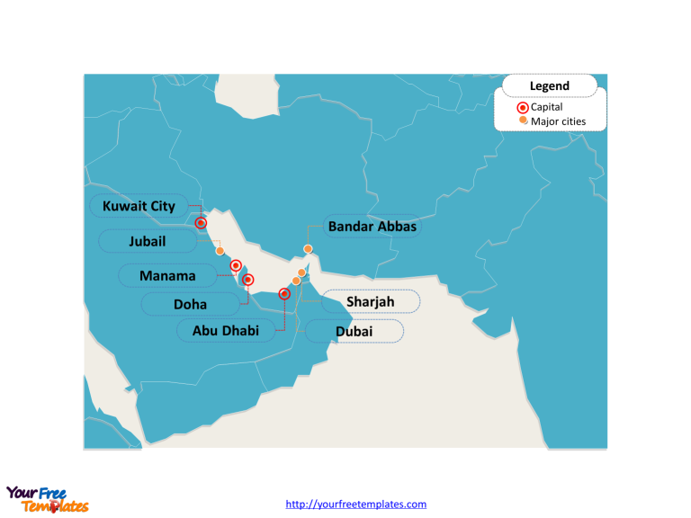 Persian Gulf map with Cities