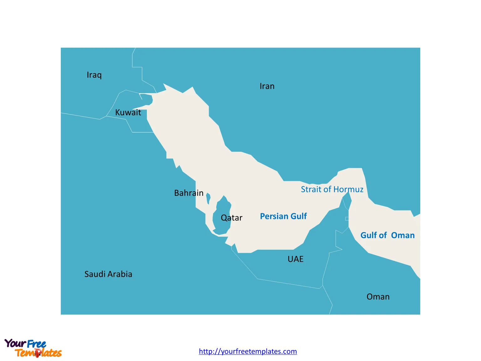 Strait of Hormuz map labeled with countries