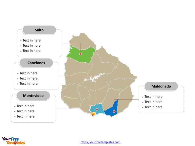Uruguay Political map labeled with major departments